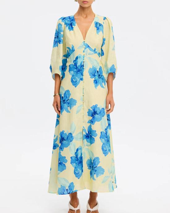  키바리 롱 원피스 소피 맥시 드레스 옐로우/블루 - KIVARI