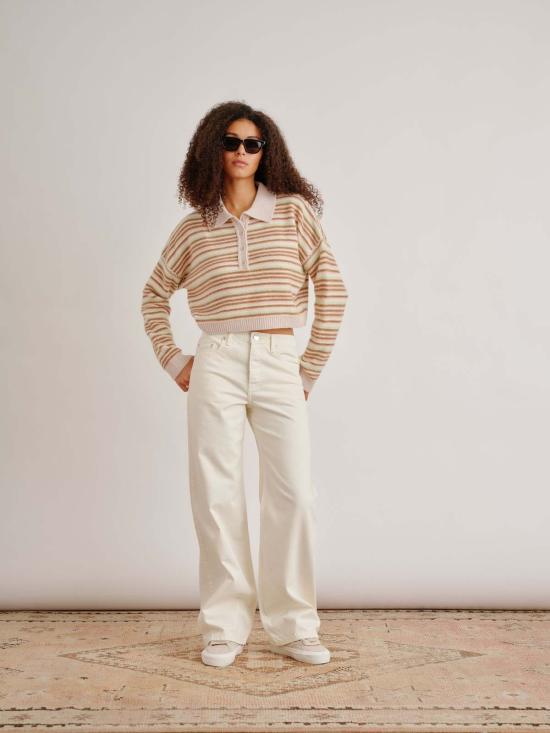  사블린 반팔 티셔츠 매디 니트 폴로 탑 버터컵 스트라이프 - SABLYN