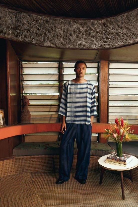  포스트 임페리얼 스트레이트 팬츠 X 디스 이즈 어스 아자사 팬츠 블록 스트라이프 - POST IMPERIAL