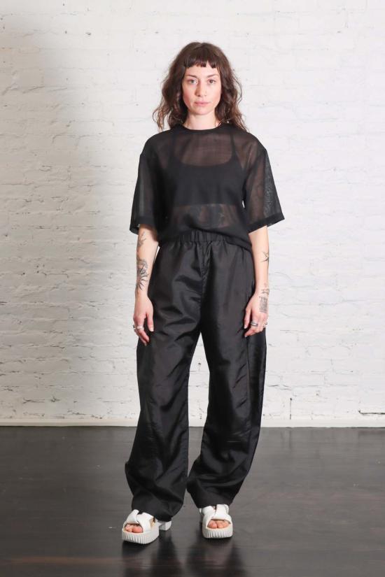  티비 블라우스 쉬어 울 거즈 이지 티탑 블랙 - TIBI