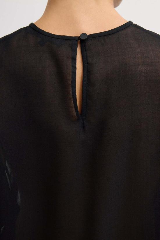  티비 블라우스 쉬어 울 거즈 이지 티탑 블랙 - TIBI