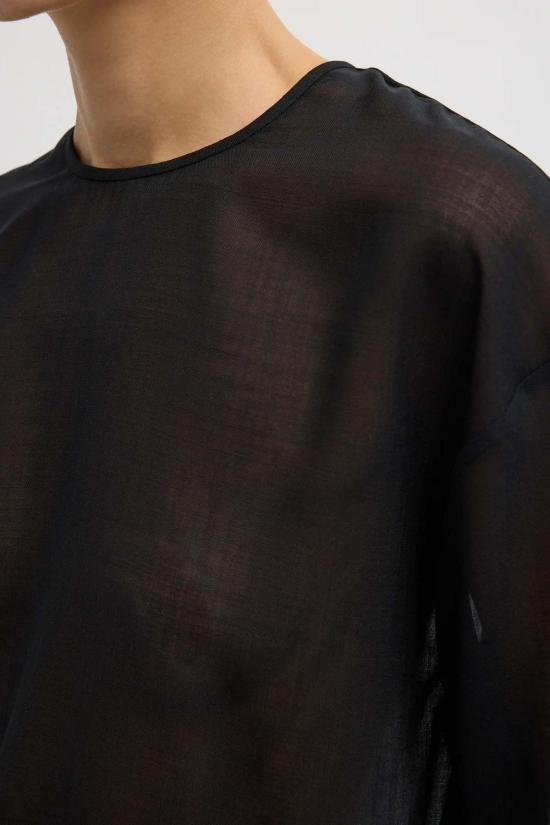  티비 블라우스 쉬어 울 거즈 이지 티탑 블랙 - TIBI