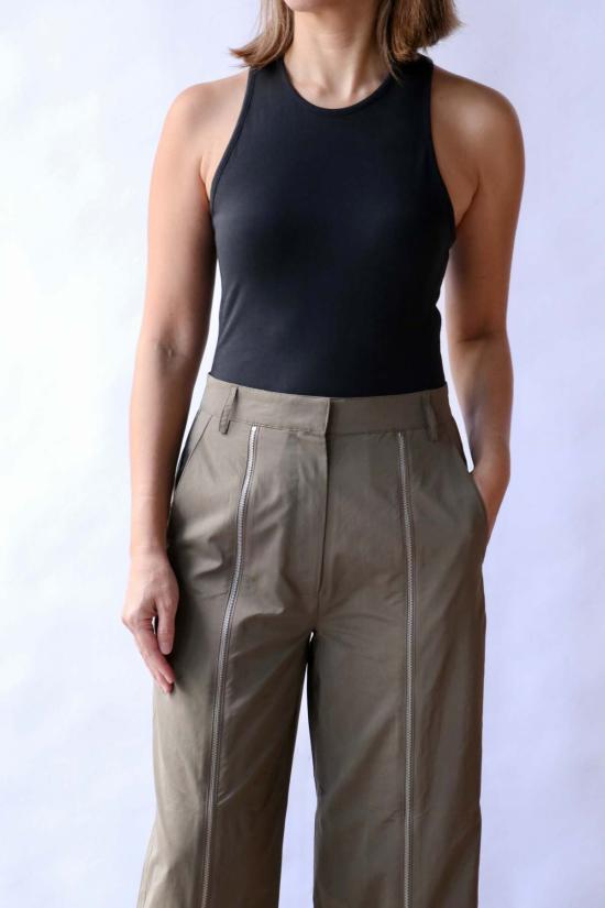  티비 바디수트 티셔츠 크루넥 레이서백 보디수트 블랙