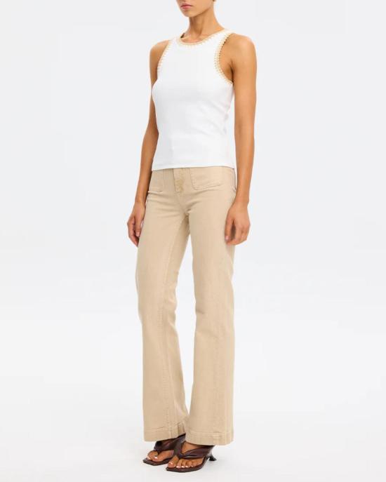  키바리 민소매 티셔츠 탈룰라 스플라이스드 탱크 아이보리/탠 - KIVARI