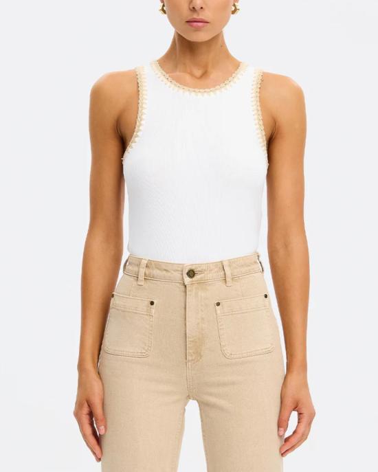  키바리 민소매 티셔츠 탈룰라 스플라이스드 탱크 아이보리/탠 - KIVARI