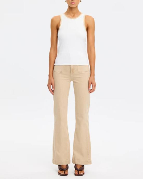  키바리 민소매 티셔츠 탈룰라 스플라이스드 탱크 아이보리/탠 - KIVARI