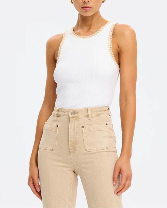  키바리 민소매 티셔츠 탈룰라 스플라이스드 탱크 아이보리/탠 - KIVARI