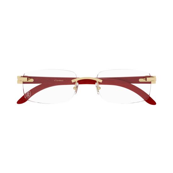 26SS 까르띠에 스퀘어 림리스 안경 CT0052O 006 GOLD RED TRANSPARENT - CARTIER