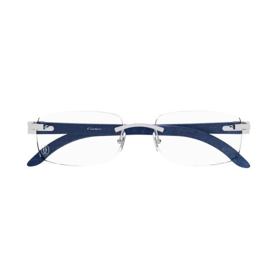 26SS 까르띠에 스퀘어 림리스 안경 CT0052O 007 SILVER BLUE TRANSPARENT - CARTIER