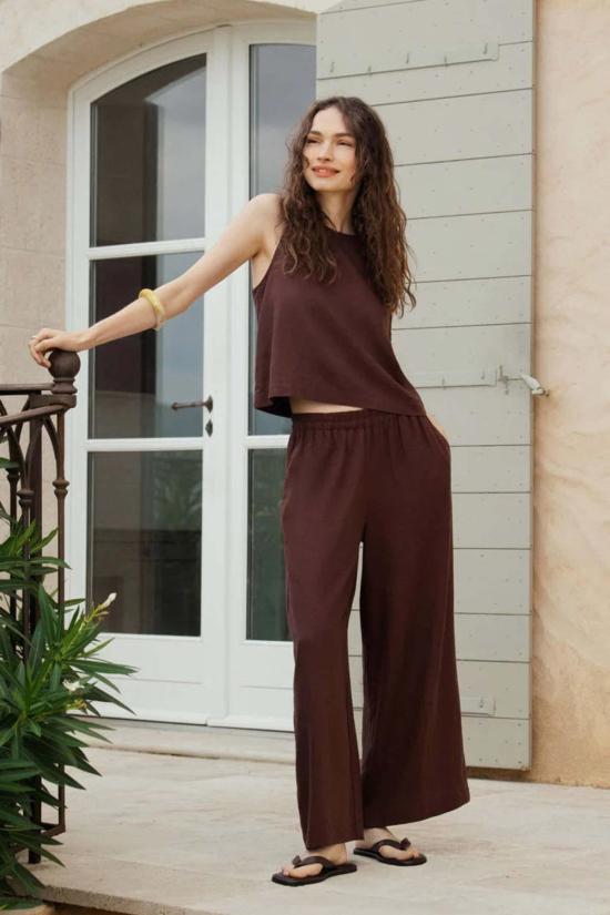  Z Supply 스트레이트 팬츠 Scout 리넨 팬츠 초콜릿 체리