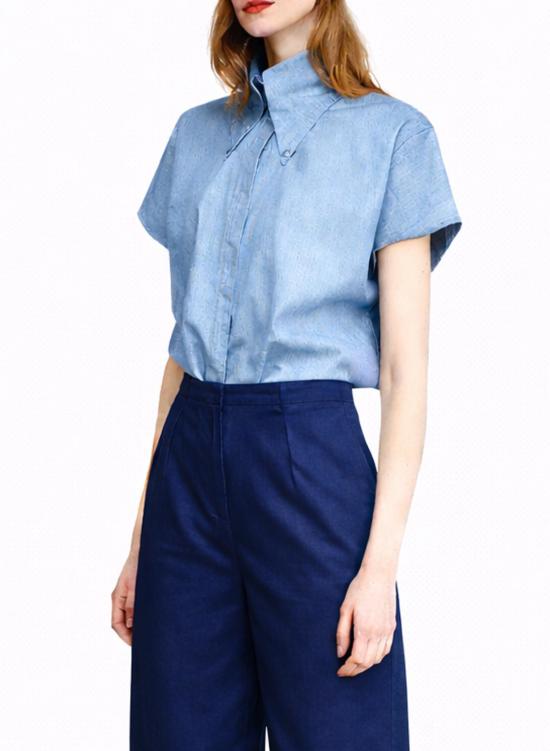  Meg 탑 메그 서머 빅 칼라 셔츠