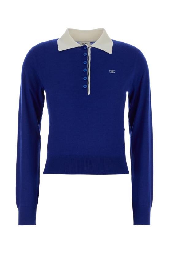 26SS 셀린느 파인 캐시미어 실크 폴로 스웨터 RX0FD0W27 GDT9 ROYALBLUEWHITE