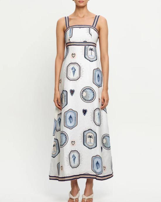  키바리 롱 원피스 알레시아 드레스 크림/네이비 - KIVARI