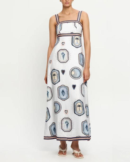  키바리 롱 원피스 알레시아 드레스 크림/네이비 - KIVARI