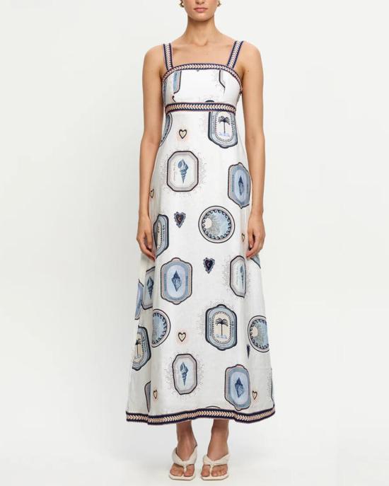  키바리 롱 원피스 알레시아 드레스 크림/네이비 - KIVARI