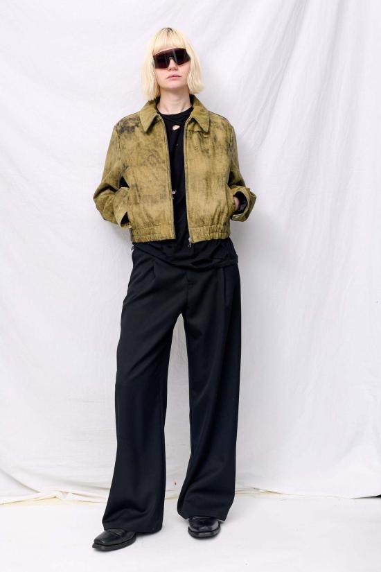  어셈블리 뉴욕 자켓 어셈블리 앤티크 올리브 가죽 수축 지퍼 재킷 - ASSEMBLY NEW YORK