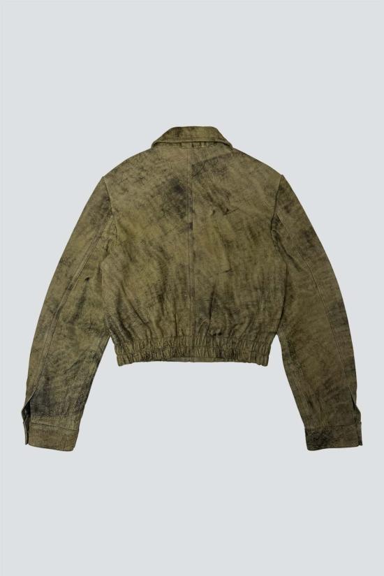  어셈블리 뉴욕 자켓 어셈블리 앤티크 올리브 가죽 수축 지퍼 재킷 - ASSEMBLY NEW YORK