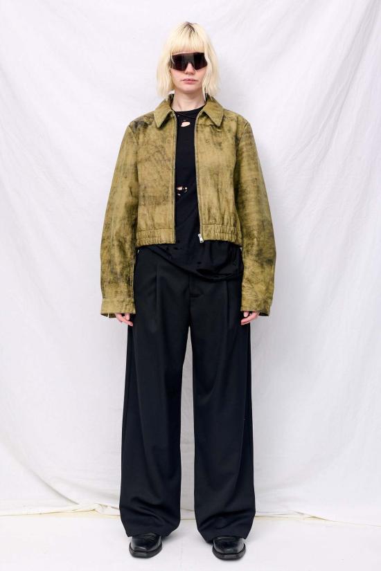  어셈블리 뉴욕 자켓 어셈블리 앤티크 올리브 가죽 수축 지퍼 재킷