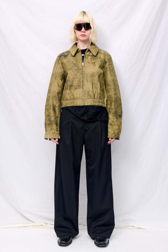  어셈블리 뉴욕 자켓 어셈블리 앤티크 올리브 가죽 수축 지퍼 재킷 - ASSEMBLY NEW YORK