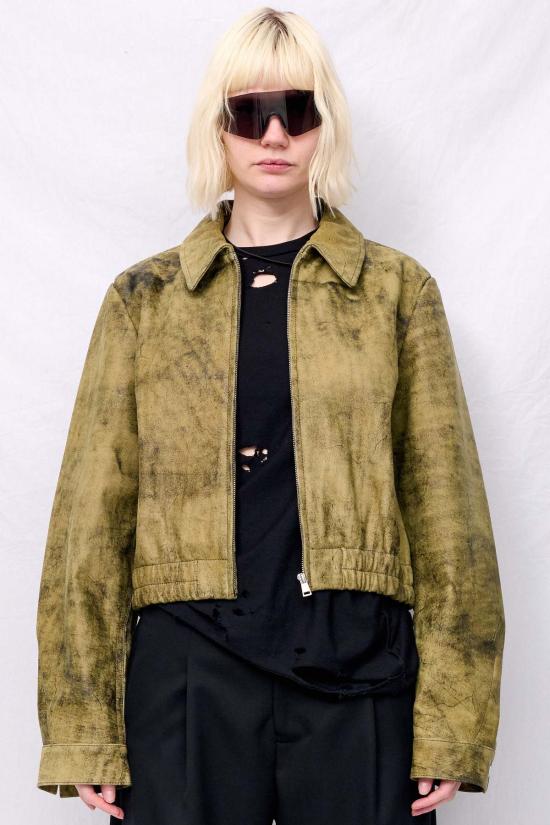  어셈블리 뉴욕 자켓 어셈블리 앤티크 올리브 가죽 수축 지퍼 재킷 - ASSEMBLY NEW YORK