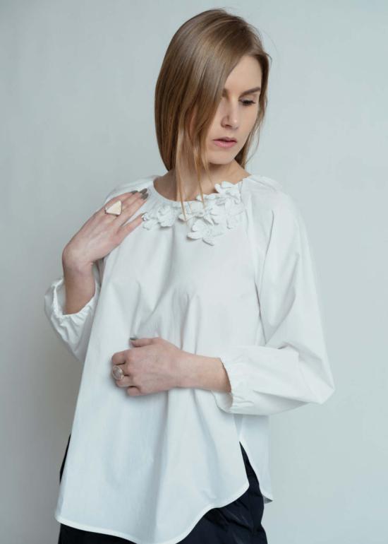  오디 탑 포플린 플라워 셔츠 화이트 - ODEEH