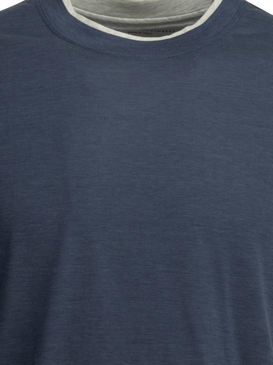 26SS 브루넬로 쿠치넬리 페이크 레이어링 티셔츠 MR8337427CTA27 Blue - BRUNELLO CUCINELLI