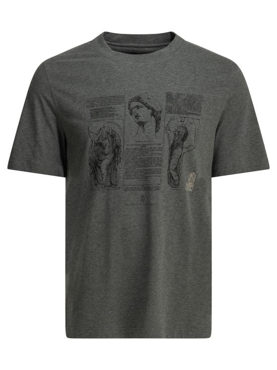 26SS 브루넬로 쿠치넬리 크루넥 프린트 코튼 저지 티셔츠 M0B138517CIF40 Grey