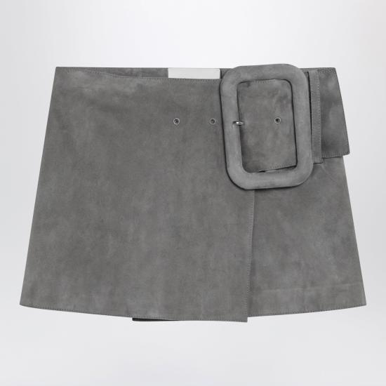26SS 아미 고트 레더 빅 버클 벨티드 미니 스커트 FSK464LH0059 Grey
