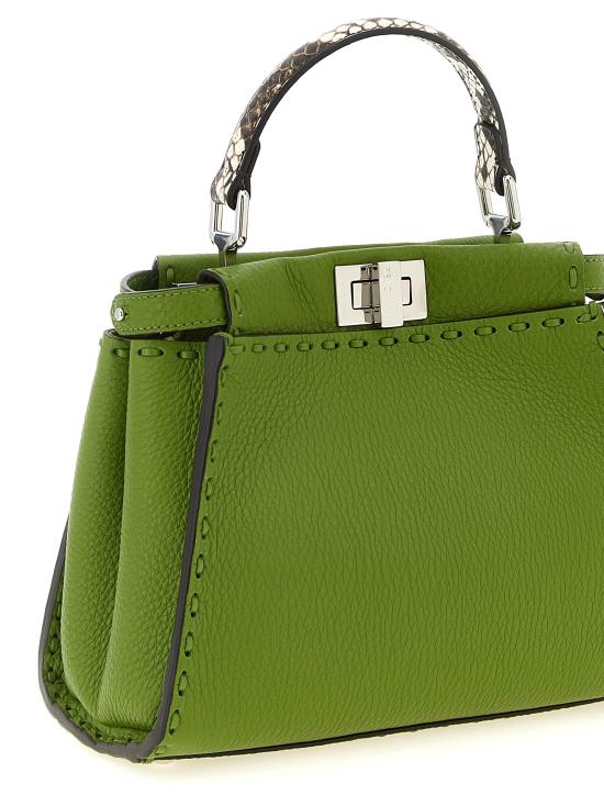 26SS 펜디 미니 피카부 220 핸드 스티칭 탑스티치 헤이즐넛 셀러리아 백 8BN244AYB3F1WMT Green - FENDI