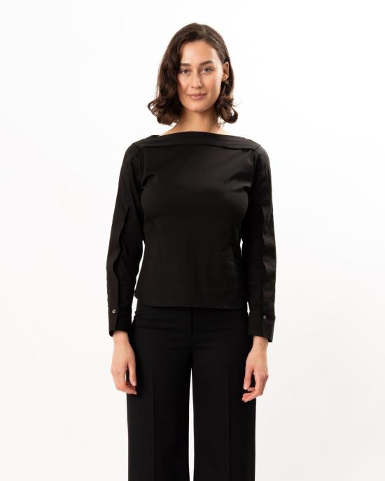  띠어리 블라우스 Theory 오픈 슬리브 보트넥 탑 블랙