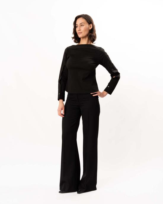  띠어리 블라우스 Theory 오픈 슬리브 보트넥 탑 블랙 - THEORY