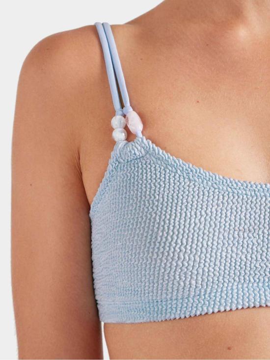  훈자 지 비키니 수영복 Hunza G Cassie 비즈 장식 반도 비키니 세트 메탈릭 아이스 블루 - HUNZA G