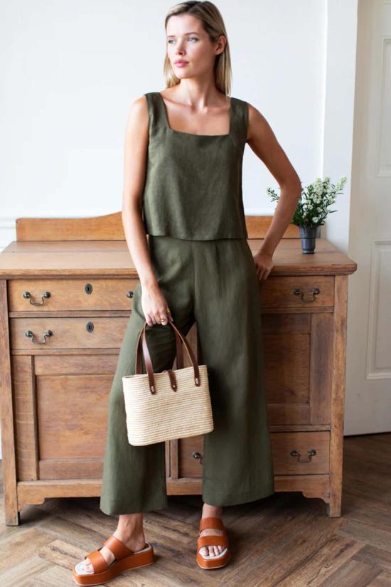  에머슨 프라이 스트레이트 팬츠 로마 팬츠 마티니 올리브 린넨 - EMERSON FRY