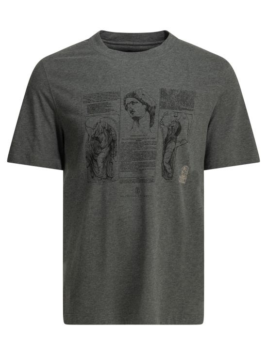 26SS 브루넬로 쿠치넬리 크루넥 프린트 코튼 저지 티셔츠 M0B138517CIF40