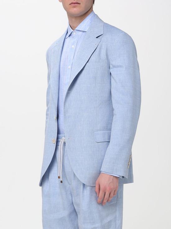 26SS 브루넬로 쿠치넬리 리넨 버진 울 블렌디드 셰브런 디컨스트럭티드 블레이저 MZ4087BTD C024 Gnawed Blue - BRUNELLO CUCINELLI