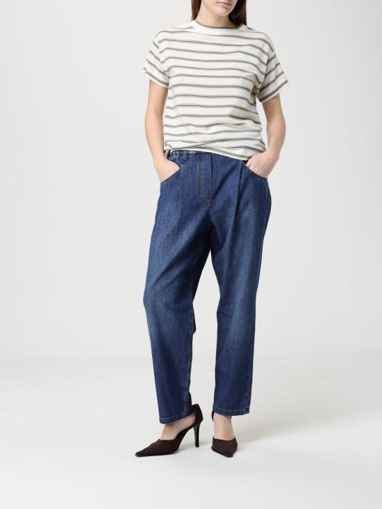 26SS 브루넬로 쿠치넬리 버진 울 & 캐시미어 라이트웨이트 스파클링 스트라이프 니트 티셔츠 M14854100 CIH19 Beige - BRUNELLO CUCINELLI