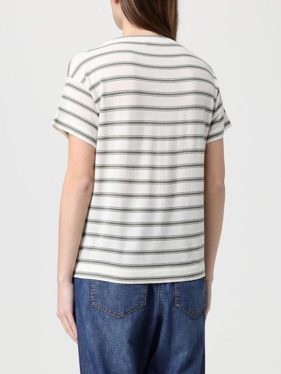 26SS 브루넬로 쿠치넬리 버진 울 & 캐시미어 라이트웨이트 스파클링 스트라이프 니트 티셔츠 M14854100 CIH19 Beige - BRUNELLO CUCINELLI