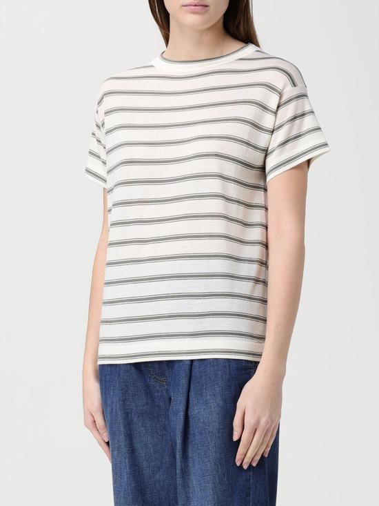 26SS 브루넬로 쿠치넬리 버진 울 & 캐시미어 라이트웨이트 스파클링 스트라이프 니트 티셔츠 M14854100 CIH19 Beige - BRUNELLO CUCINELLI