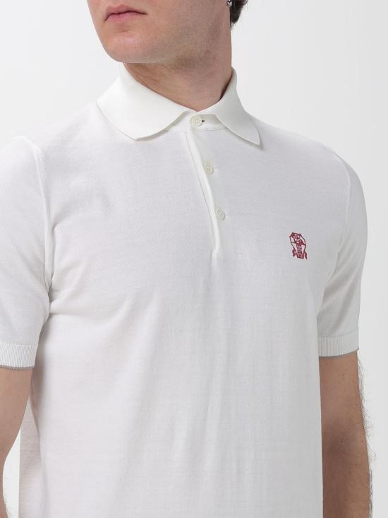 26SS 브루넬로 쿠치넬리 로고 경량 코튼 니트 폴로 셔츠 M29800195 CON63 White - BRUNELLO CUCINELLI
