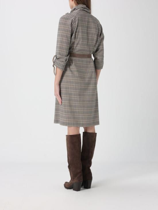 26SS 버버리 스카프 칼라 체크 울 드레스 8118175 Beige - BURBERRY