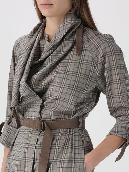 26SS 버버리 스카프 칼라 체크 울 드레스 8118175 Beige - BURBERRY
