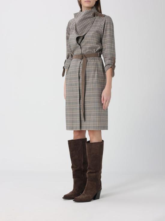 26SS 버버리 스카프 칼라 체크 울 드레스 8118175 Beige - BURBERRY