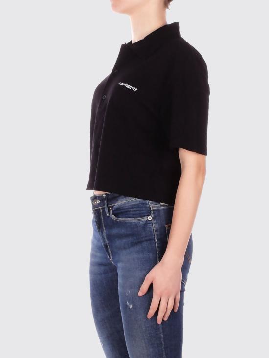 26SS 칼하트 WIP 숏슬리브 칼하트 스크립트 폴로 티셔츠 I034553 0D2XX Black - CARHARTT WIP