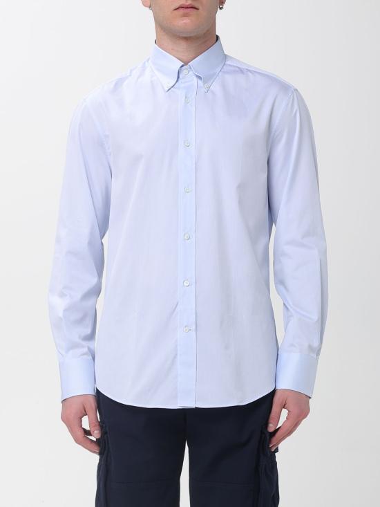 26SS 브루넬로 쿠치넬리 버튼 다운 칼라 슬림핏  트윌  긴팔 셔츠 MBUC41716 C735 Blue