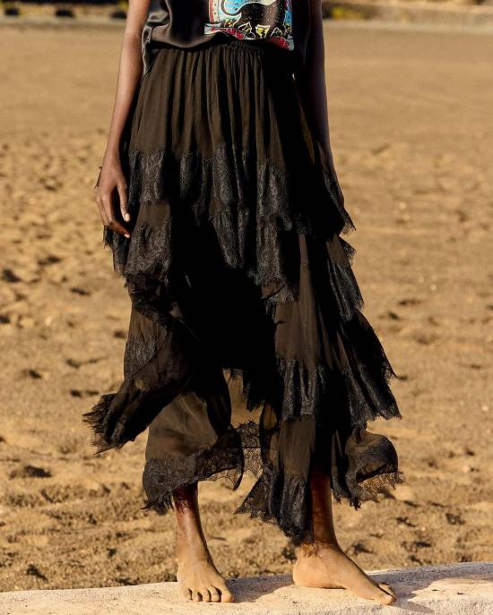  메드모아젤 롱 스커트 Mes Demoiselles Dana 스커트 블랙 - MES DEMOISELLES