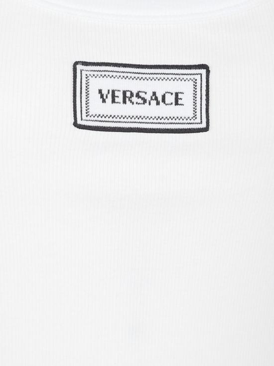 26SS 베르사체 로고 패피 리브드 스트레치 코튼 탱크탑 10232101A172221W000 White - VERSACE