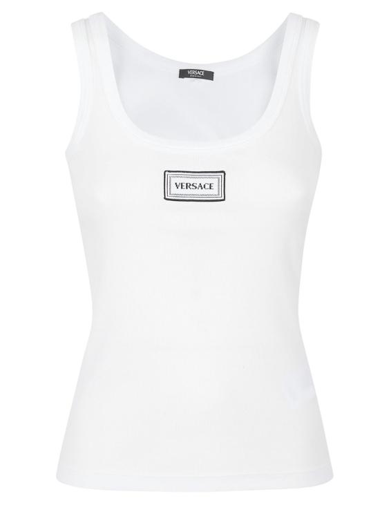 26SS 베르사체 로고 패피 리브드 스트레치 코튼 탱크탑 10232101A172221W000 White
