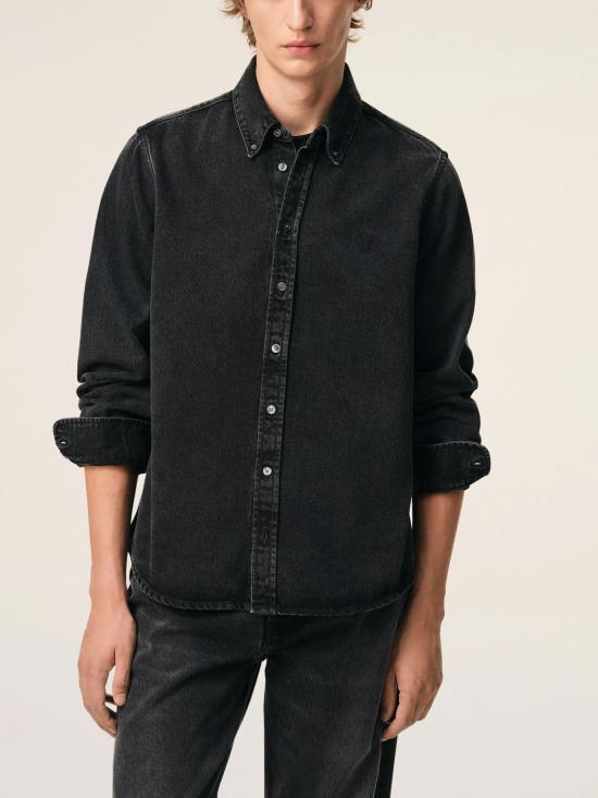 26SS 아미 톤온톤 하트 로고 데님 코튼 버튼 다운 셔츠 USH785 DE0125031 Nero - AMI