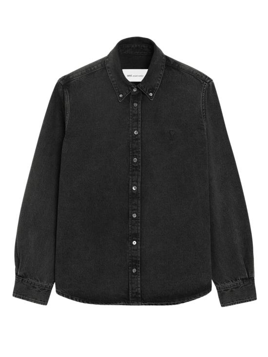 26SS 아미 톤온톤 하트 로고 데님 코튼 버튼 다운 셔츠 USH785 DE0125031 Nero