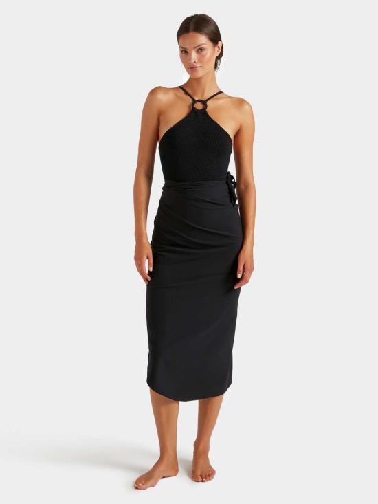  훈자 지 원피스 수영복 Hunza G Jasmine 하이넥 톤온톤 후프  블랙 - HUNZA G